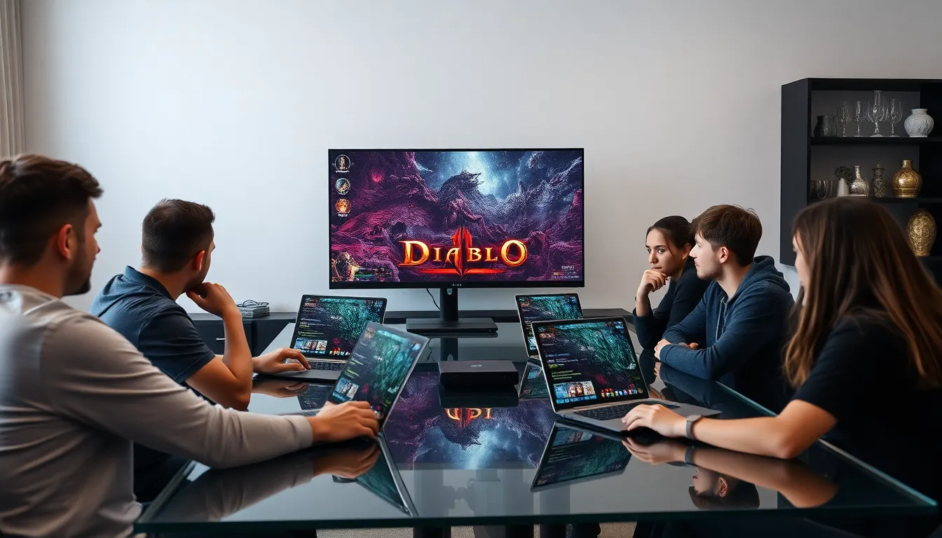 diverse gamers collaborating in a modern gaming environment.