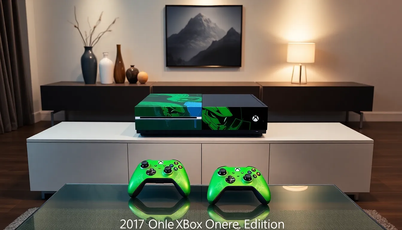 Xbox One Halo Edition displayed in a modern living room setting.