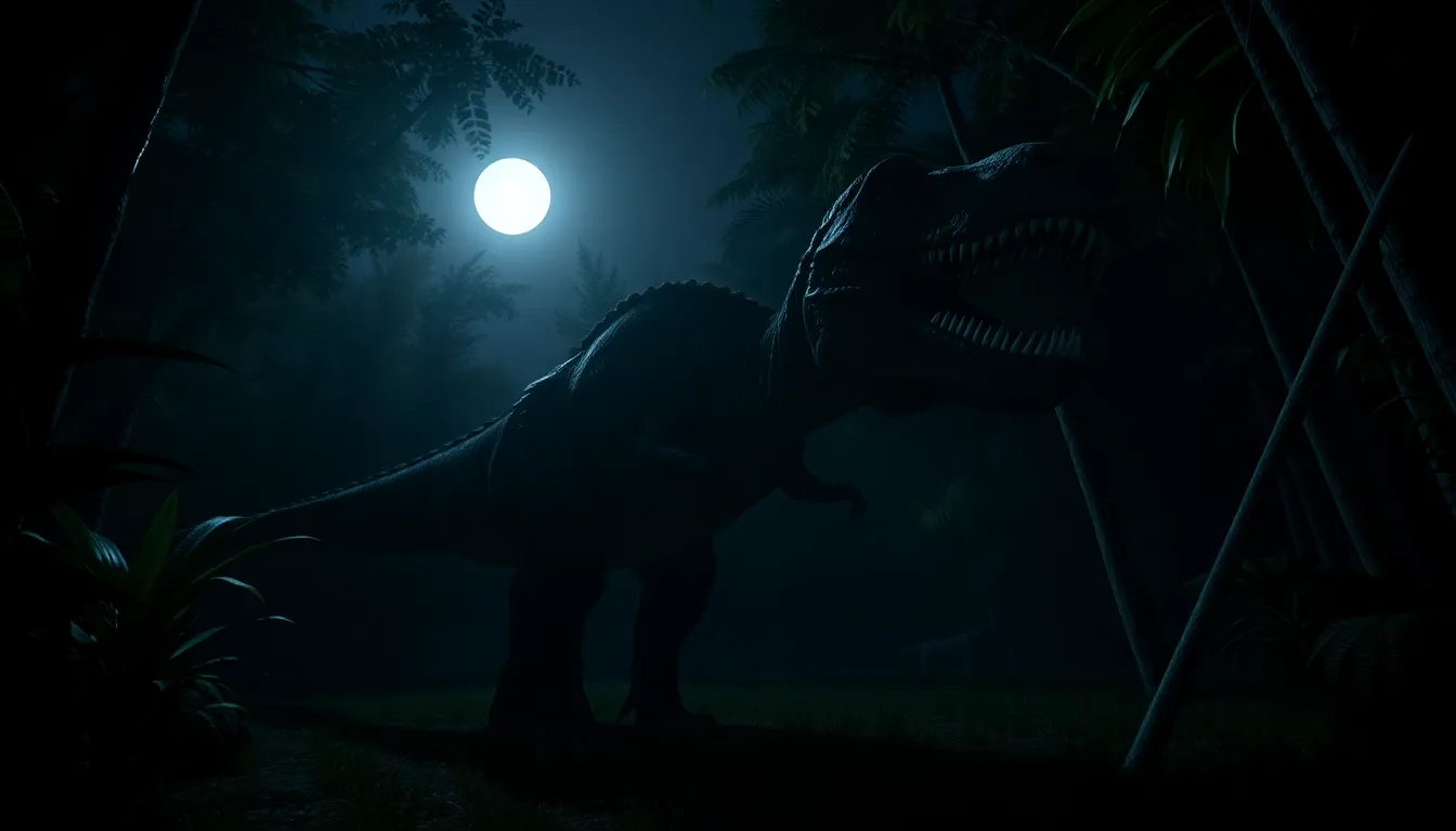 Megalosaurus in a dark forest, poised for an ambush.