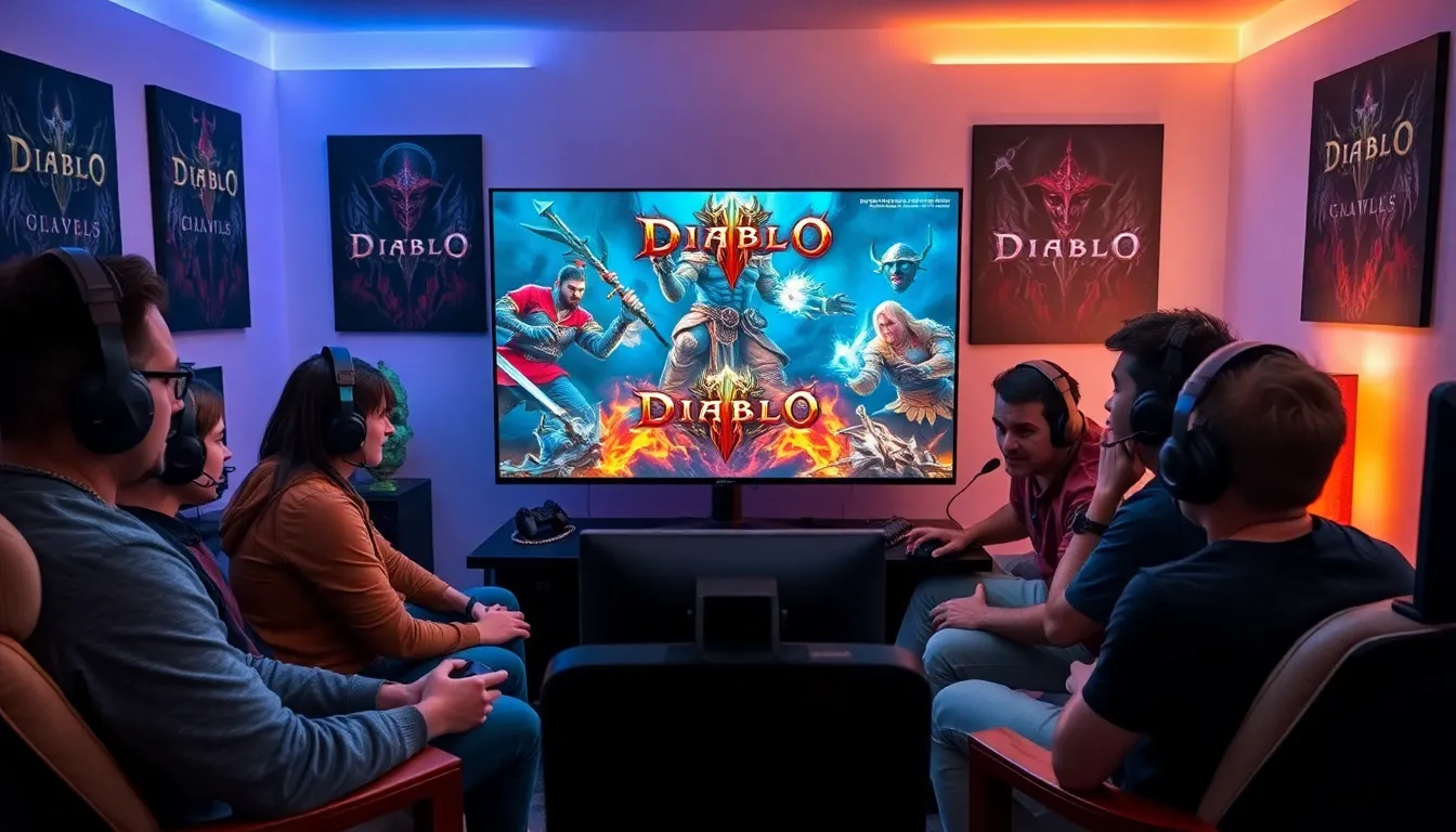 diverse gamers collaborating in a modern gaming setup.