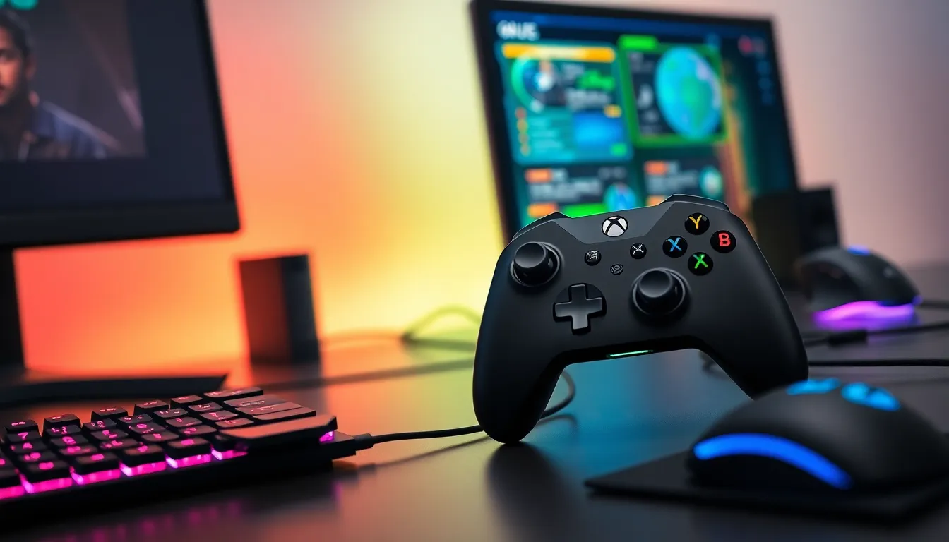 Xbox controller adapter connected to a PC in a modern gaming setup.